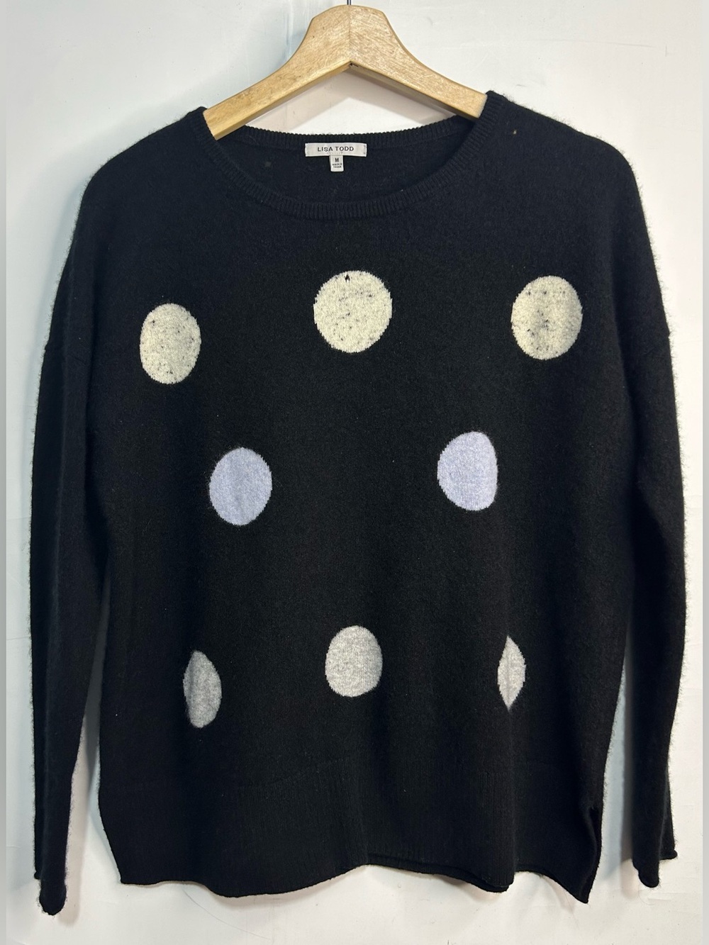 Lisa Todd 100% Cashmere Polka Dot Black Sweater Medium
